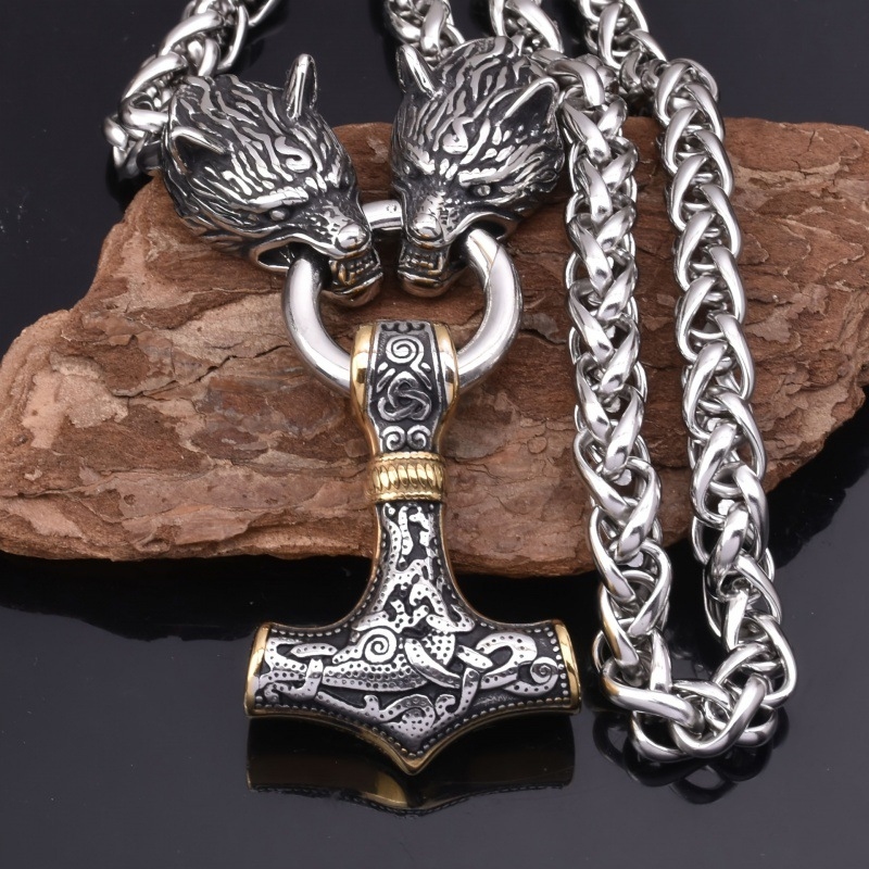 Battle Rope Anchor - สร้อยคอทองคำรูปหมาป่าโอดินสำหรับผู้ชาย สไตล์นอร์ส พร้อมจี้รูปค้อนธอร์ ทำจากสแตนเลสสตีล ใช้ป้องกันตัวได้ จี้รูปสมอ